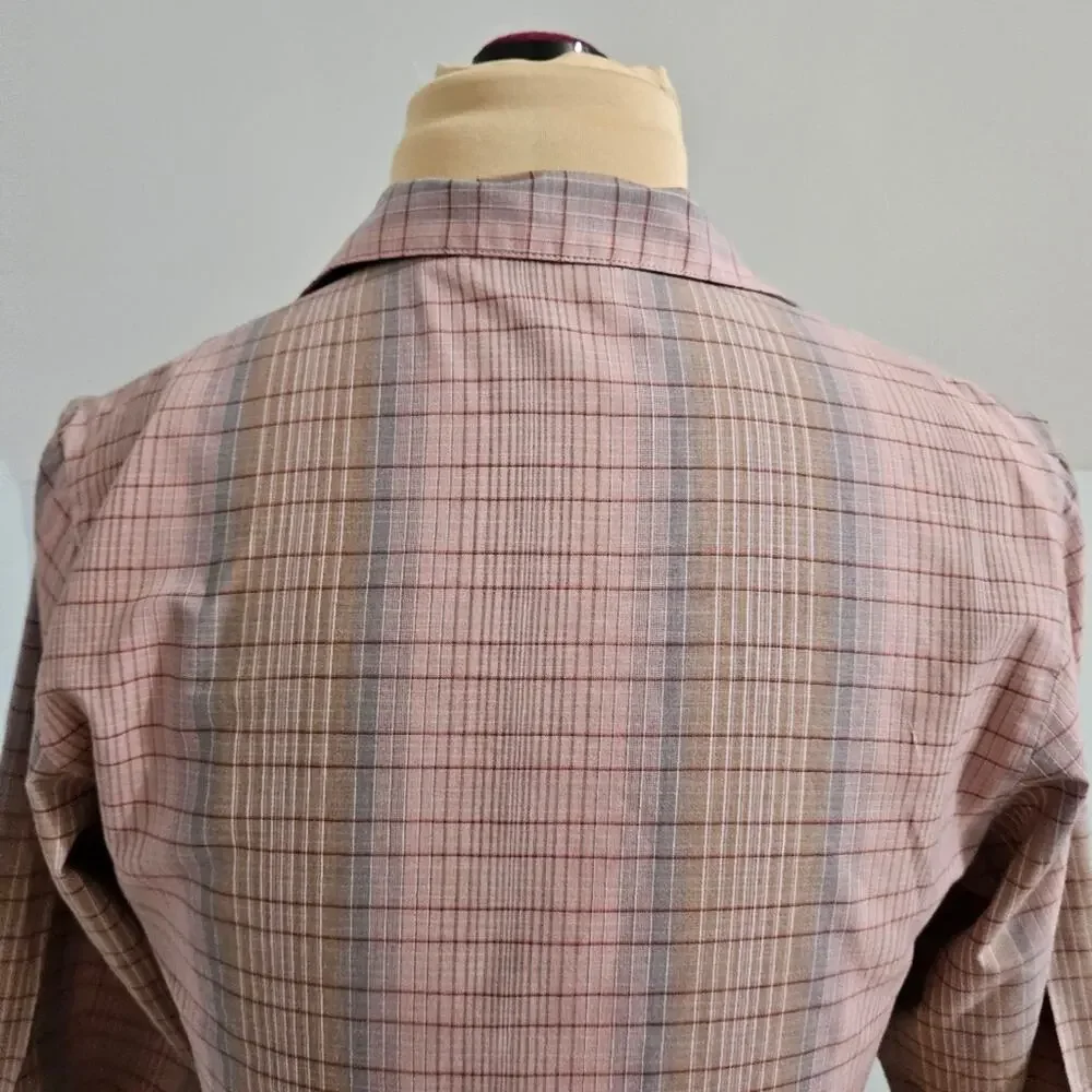 John Meyer Button Front Long Sleeve Pink Plaid Top Size 8‎ Career Country